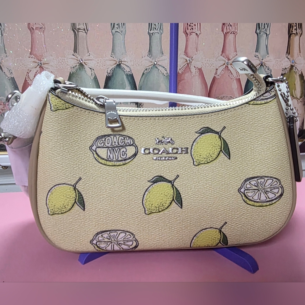 Coach Cream Lemon Print Shoulder Bag